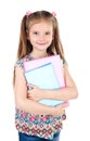 Portrait of smiling schoolgirl with books isolated