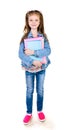 Portrait of smiling schoolgirl with books isolated