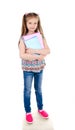 Portrait of smiling schoolgirl with books isolated