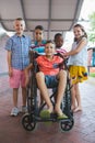 Portrait of smiling schoolkids in corridor Royalty Free Stock Photo