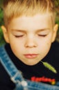 Portrait of smiling seven year old boy. Seven year old boy with Royalty Free Stock Photo