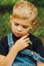 Portrait of smiling seven year old boy. Seven year old boy with Royalty Free Stock Photo