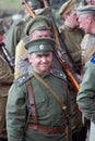 Portrait of a smiling soldier-reenactor.