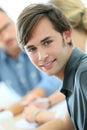 Portrait of smiling student on meeting Royalty Free Stock Photo
