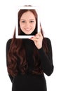 Portrait smiling teenage girl with digital tablet making selfie Royalty Free Stock Photo