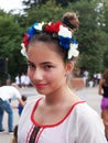 Portrait of a smiling teenage girl in Russian national costume Royalty Free Stock Photo