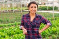 Portrait of a smiling woman in greenhouse Royalty Free Stock Photo