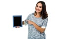 Portrait of smiling woman holding digital tablet Royalty Free Stock Photo