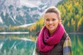 Portrait of a smiling woman on Lake Bries in the autumn Royalty Free Stock Photo