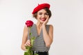 Portrait of a smiling woman wearing red beret Royalty Free Stock Photo