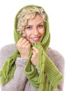 Portrait of a smiling woman wrapped with wool scarf Royalty Free Stock Photo