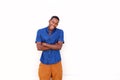 Smiling young african american man against white background Royalty Free Stock Photo