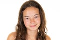 Portrait smiling young girl teen brunette curly Royalty Free Stock Photo