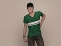 3D Render : Portrait of a smiling young handsome asian man in green T-shirt and jeans Royalty Free Stock Photo