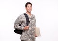 Portrait of a smiling young soldier with backpack and documents Royalty Free Stock Photo