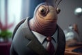 portrait of snail dressed in a formal business suit