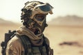 Portrait of a soldier action at the desert. Generative Ai Royalty Free Stock Photo