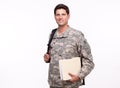 Portrait of a soldier with backpack and documents Royalty Free Stock Photo