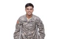 Portrait of a soldier with crutches smiling Royalty Free Stock Photo