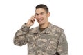 Portrait of soldier talking on phone