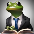 A portrait of a sophisticated frog in a suit and tie, reading a book1 Royalty Free Stock Photo