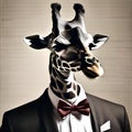 A portrait of a sophisticated giraffe in a bowtie and suspenders, reading a book1 Royalty Free Stock Photo