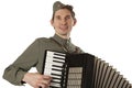 Portrait of Soviet soldier with accordion over white Royalty Free Stock Photo