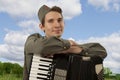 Portrait of Soviet soldier with accordion Royalty Free Stock Photo