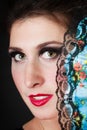 Portrait of spanish girl flamenco dancer with fan Royalty Free Stock Photo