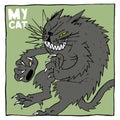 Portrait of a spiny cat, with sharp claws and teeth. Color humorous illustration, suitable for the design of publications and post Royalty Free Stock Photo
