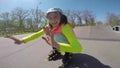 Portrait of a sportive child inline skates blading