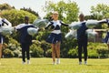 Portrait, sports and a cheerleader group of young people outdoor for a training routine or event. Support, team and Royalty Free Stock Photo