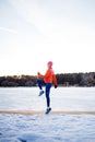 Portrait of sports girl on morning exercise in winter Royalty Free Stock Photo