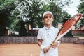 Portrait of sporty beautiful little girl tennis player Royalty Free Stock Photo