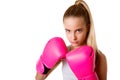 Portrait of sporty young girl with fighting gloves