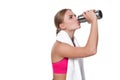 Portrait of sporty young woman tired after a gym workout Royalty Free Stock Photo