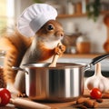 Portrait squirrel cooking in the kitchen
