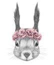 Portrait of Squirrel with floral head wreath.