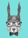 Portrait of Squirrel with glasses and bow tie .