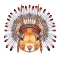 Portrait of Squirrel in war bonnet.