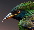 Portrait of a starling bird on a dark background. Generative AI