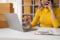 Portrait of Starting small businesses SME owners female entrepreneurs working on receipt box