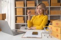 Portrait of Starting small businesses SME owners female entrepreneurs working on receipt box