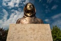 Portrait of the statue of Satoshi Nakamoto mysterious founder of Bitcoin Royalty Free Stock Photo