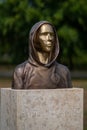 Portrait of the statue of Satoshi Nakamoto mysterious founder of Bitcoin