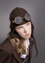 Steampunk woman wearing brown with aviator headgear Royalty Free Stock Photo