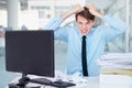 Portrait, stress or pulling hair with a businessman in an office, feeling anger while working on a problem or crisis Royalty Free Stock Photo