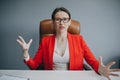 Portrait of a stressed woman. Woman stressed is going crazy. Stress. Close-up of young stressed businesswoman Royalty Free Stock Photo