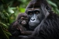 Portrait of a Strong Beautiful Loving Family of Gorillas extreme closeup. Generative AI