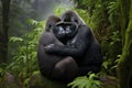 Portrait of a Strong Beautiful Loving Family of Gorillas extreme closeup. Generative AI Royalty Free Stock Photo